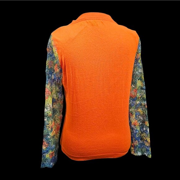 Michael Simon Colorful Cardigan Sweater Crochet Lace Overlay Cotton Sz M NWT - Picture 6 of 9